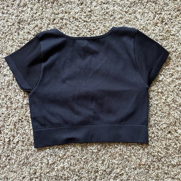 Super Chill by Aerie Ribbed Black Lace Women's Crop Top Medium - Picture 2 of 3